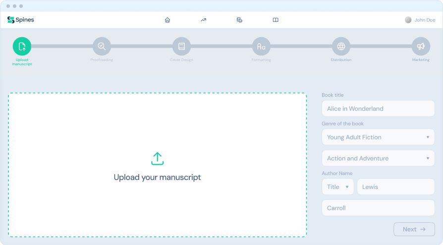 Upload manuscript dashboard